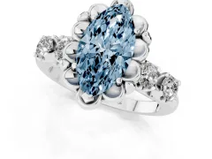 Fancy Blue Marquise Cut Diamond Floral Halo Ring Set in Silver with Shared Prong Band