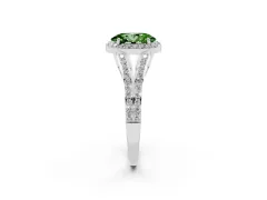 Fancy Green Oval Cut Diamond Halo Split Shank Pavé Ring Set in Silver with Prong Setting