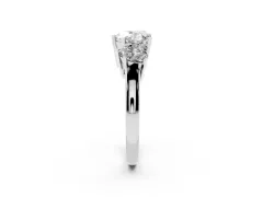 Heart Cut Diamond Three-Stone Ring Set in Platinum with Channel-Set Band and Prong Settings