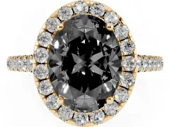 Fancy Black Oval Cut Diamond Halo Pavé Engagement Ring Set in Yellow gold with Prong Setting