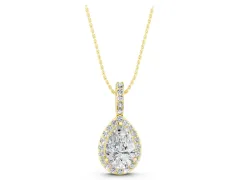 Pear Diamond Halo Pendant Set in Yellow gold with Prong Setting