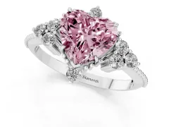 Fancy Pink Heart Cut Diamond Cluster Ring Set in White gold with Beaded Band