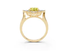 Fancy Yellow Round Cut Diamond Cluster Halo Ring Set in Yellow gold with Marquise and Round Accents