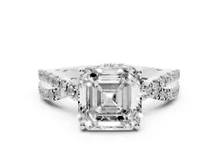 Asscher Cut Diamond Twist Pavé Solitaire Engagement Ring Set in Platinum with Prong Setting