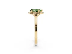 Fancy Green Pear Cut Diamond Halo Engagement Ring Set in Yellow gold with Pavé Band and Rising Shoulders