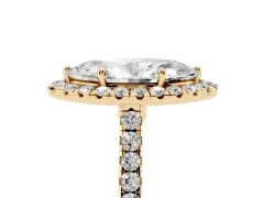 Marquise Cut Diamond Halo Pavé Engagement Ring Set in Yellow gold with Prong Setting