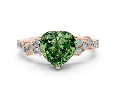 Fancy Green Heart Cut Diamond Ring Set in Rose gold with Scattered Round Accents