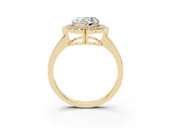 Heart Cut Diamond Halo Cluster Engagement Ring Set in Yellow gold with Solitaire Band and Prong Setting
