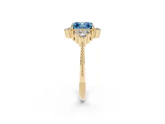 Fancy Blue Asscher Cut Diamond Cluster Ring Set in Yellow gold with Beaded Band
