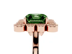 Fancy Green Asscher Cut Diamond Cluster Halo Ring Set in Rose gold with Milgrain Bezel Accents and Plain Band