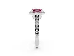 Fancy Pink Asscher Cut Diamond Halo Engagement Ring Set in Silver with Pavé Band and Prong-Set Center