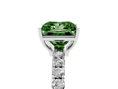 Fancy Green Princess Cut Diamond Pavé Solitaire Engagement Ring Set in Platinum with Prong Setting