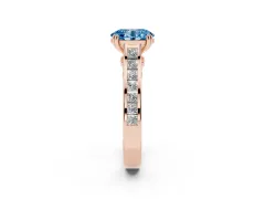 Fancy Blue Oval Cut Diamond Channel Set Solitaire Engagement Ring Set in Rose gold with Prong Setting