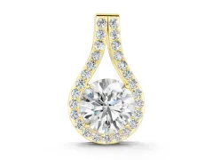 Round Halo Pendant Set in Yellow gold with Prong-Set Center Stone