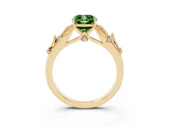 Fancy Green Cushion Cut Diamond Solitaire Ring Set in Yellow gold with Leaf Motif Band
