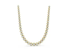 Round Brilliant Diamond Tennis Necklace Set in Yellow gold with Prong-Set Line