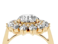 Round Cut Diamond Floral Double Halo Ring Set in Yellow gold with Round Petals