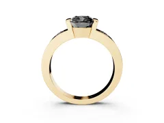 Fancy Black Cushion Cut Diamond Channel-Set Band Ring Set in Yellow gold with Bezel Prong Setting