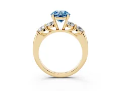 Fancy Blue Round Cut Diamond Five-Stone Prong Set Ring Set in Yellow gold with Classic Band