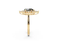 Fancy Black Pear Cut Diamond Cluster Halo Ring Set in Yellow gold with Marquise and Round Accents