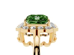 Fancy Green Princess Cut Diamond Halo Cluster Engagement Ring Set in Yellow gold with Solitaire Band and Prong Setting