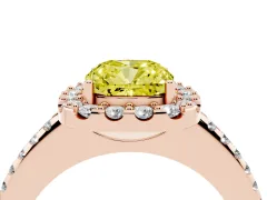 Fancy Yellow Cushion Cut Diamond Pavé Halo Ring Set in Rose gold with Prong Setting