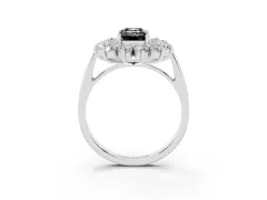 Fancy Black Emerald Cut Diamond Floral Double Halo Ring Set in Silver with Round Petals