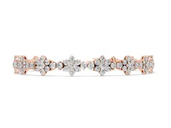 Round Diamond Floral Cluster Tennis Bracelet Set in Rose gold with Prong Setting