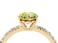 Fancy Yellow Oval Cut Diamond Pavé Solitaire Engagement Ring Set in Yellow gold with Prong Setting
