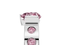 Fancy Pink Heart Cut Diamond Channel-Set Band Ring Set in Platinum with Bezel Prong Setting