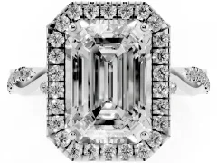 Emerald Cut Diamond Halo Twist Band Solitaire Ring Set in Platinum with Prong Setting