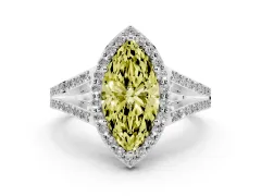 Fancy Yellow Marquise Cut Diamond Halo Split Shank Pavé Ring Set in Silver with Prong Setting