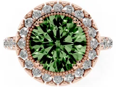 Fancy Green Round Cut Diamond Halo Ring Set in Rose gold with Pavé Shank and Prong Setting