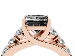 Fancy Black Princess Cut Diamond Pavé Engagement Ring Set in Rose gold with Prong Setting