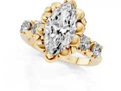 Marquise Cut Diamond Floral Halo Ring Set in Yellow gold with Shared Prong Band