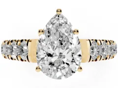 Pear Cut Diamond Solitaire Ring Set in Yellow gold with Cut-Down Micro Pavé Band and Prong Setting
