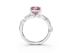 Fancy Pink Princess Cut Diamond Solitaire Ring Set in Platinum with Twisted Marquise Accent Band