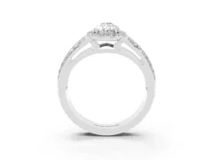Pear Cut Diamond Halo Ring Set in Silver with Double Pavé Split Shank
