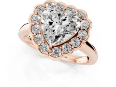 Heart Cut Diamond Halo Cluster Engagement Ring Set in Rose gold with Solitaire Band and Prong Setting