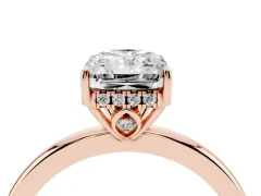 Radiant Cut Diamond Solitaire Ring Set in Rose gold with Plain Band and Prong Setting