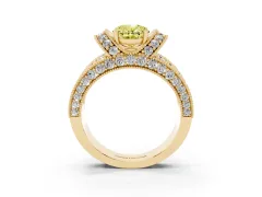 Fancy Yellow Oval Cut Diamond Milgrain Halo Pavé Engagement Ring Set in Yellow gold with Prong Setting