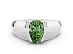 Fancy Green Pear Cut Diamond Bezel Solitaire Ring Set in Silver with Wide Band