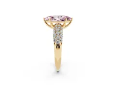 Fancy Pink Marquise Cut Diamond Pavé Band Solitaire Ring Set in Yellow gold with Close-Set Accent Stones and Prong Setting