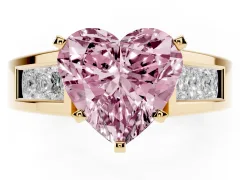 Fancy Pink Heart Cut Diamond Solitaire Ring Set in Yellow gold with Channel-Set Accent Stones and Prong Setting