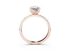 Radiant Cut Diamond Solitaire Engagement Ring Set in Rose gold with Round Pavé Band and Prong Setting