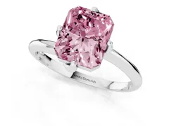 Fancy Pink Radiant Cut Diamond Solitaire Engagement Ring Set in Silver with Classic Plain Band