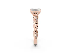 Emerald Cut Diamond Vine Band Solitaire Ring Set in Rose gold with Milgrain Prong Setting