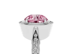 Fancy Pink Round Cut Diamond Halo Engagement Ring Set in Silver with Accent Split Shank Band