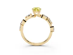 Fancy Yellow Pear Cut Diamond Solitaire Ring Set in Yellow gold with Twisted Marquise Accent Band