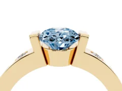 Fancy Blue Oval Cut Diamond Channel-Set Band Ring Set in Yellow gold with Bezel Prong Setting